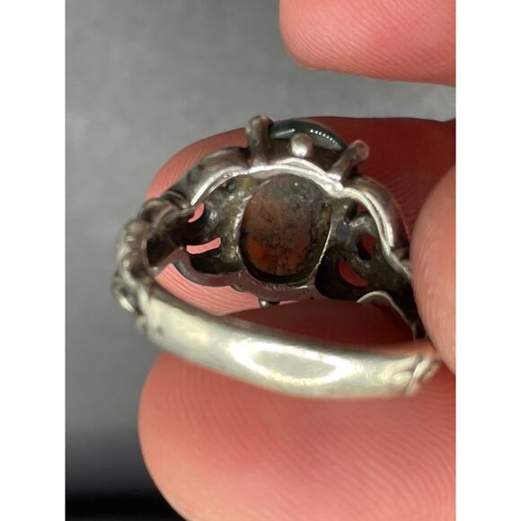 Vintage 925 Sterling Silver Moss Agate Gemstone Ornate Jewelry Ring Sz 6 6.45g - Picture 8 of 12